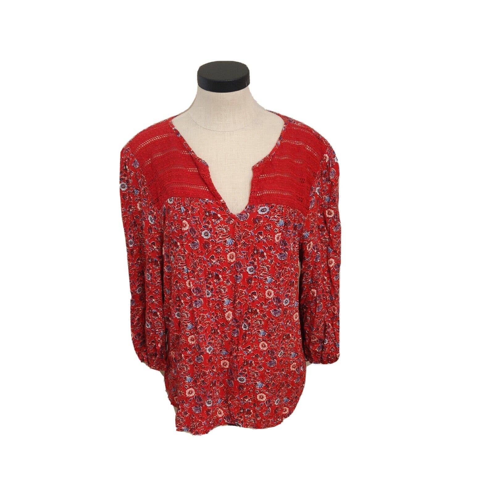 Skies Are Blue Women's Blouse Size Xxl 3/4 Sleeve Red Floral